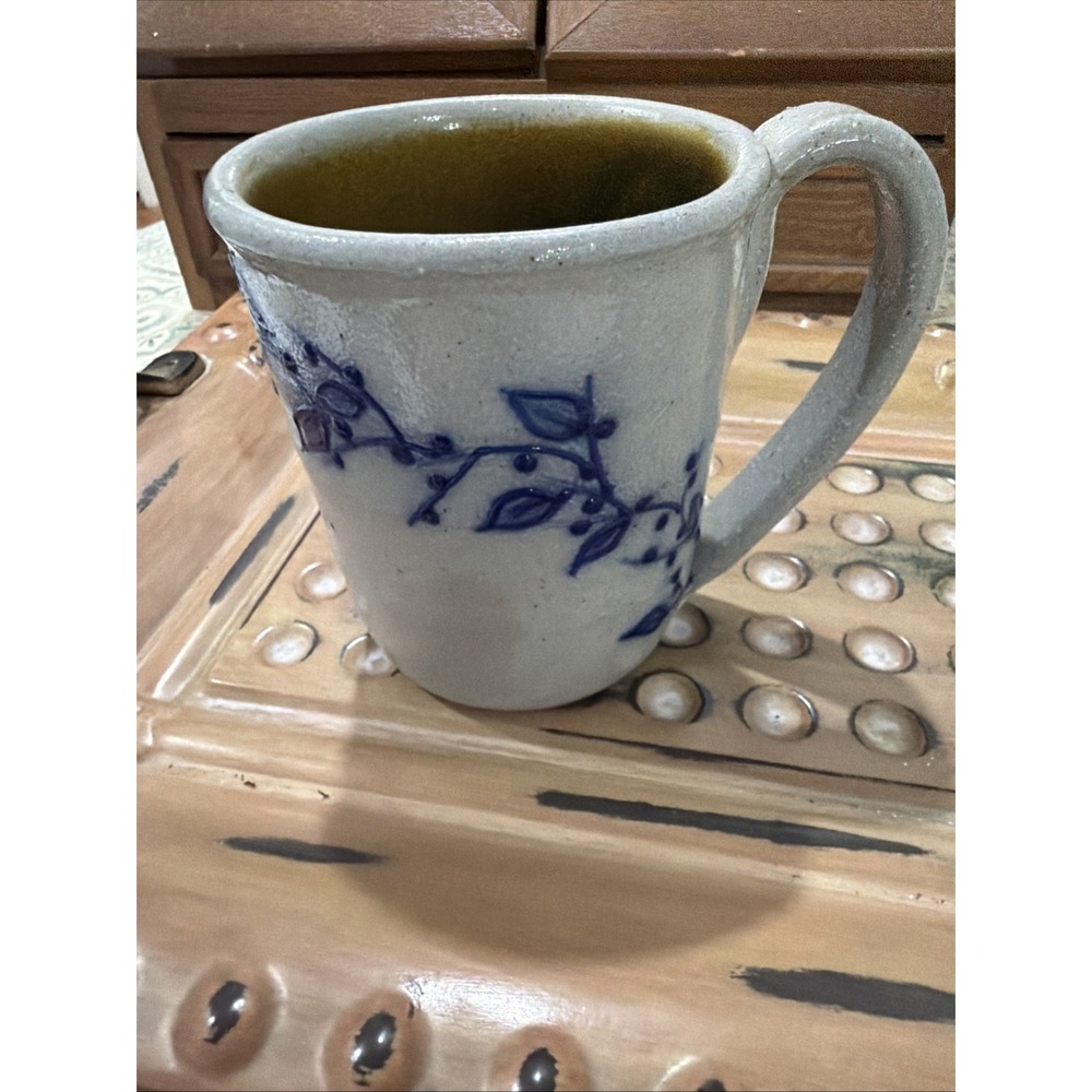 Vintage Salmon Falls Stoneware Pottery Mug Blueberry Vine Salt Glazed
